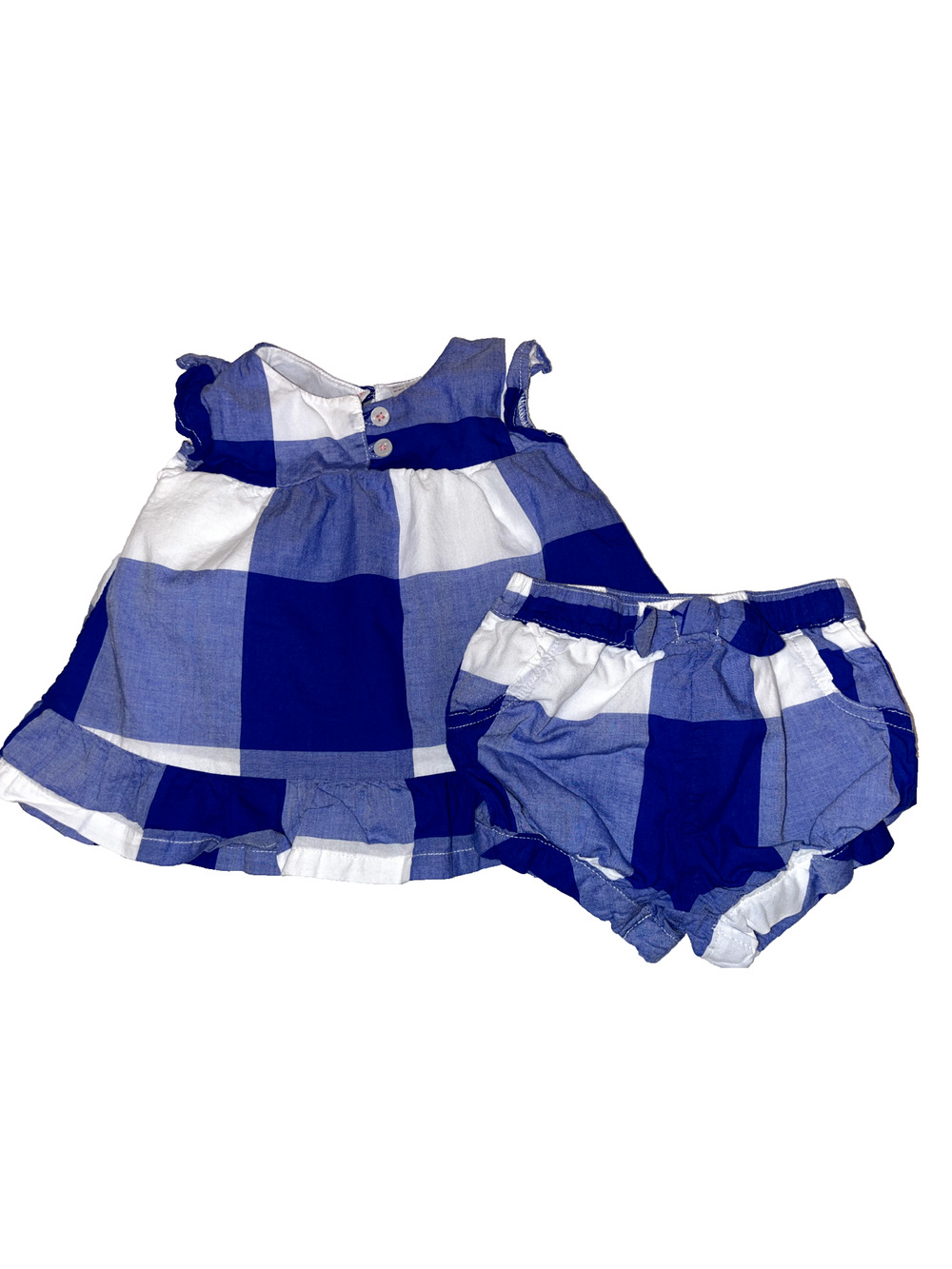 Carters Baby Girl 6 Months Blue White Plaid Ruffle Sleeveless Dress Bloomers